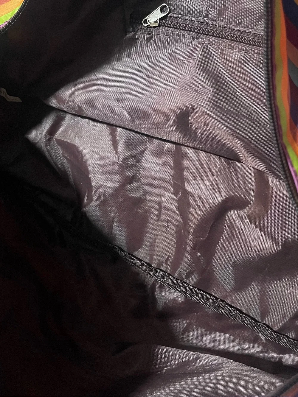 Striped Multi-Color Travel Duffle Bag with Brown Handles